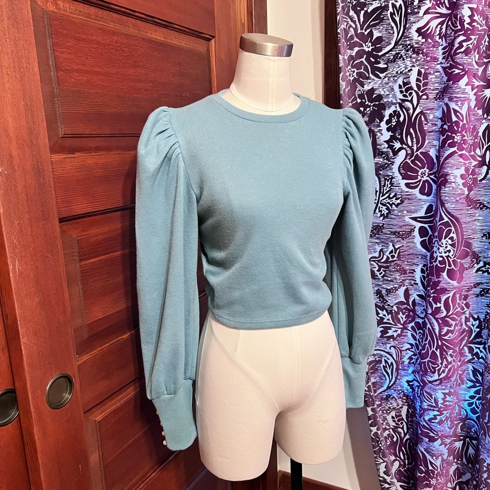 Forever 21 Blue Puff Sleeve Crop Top